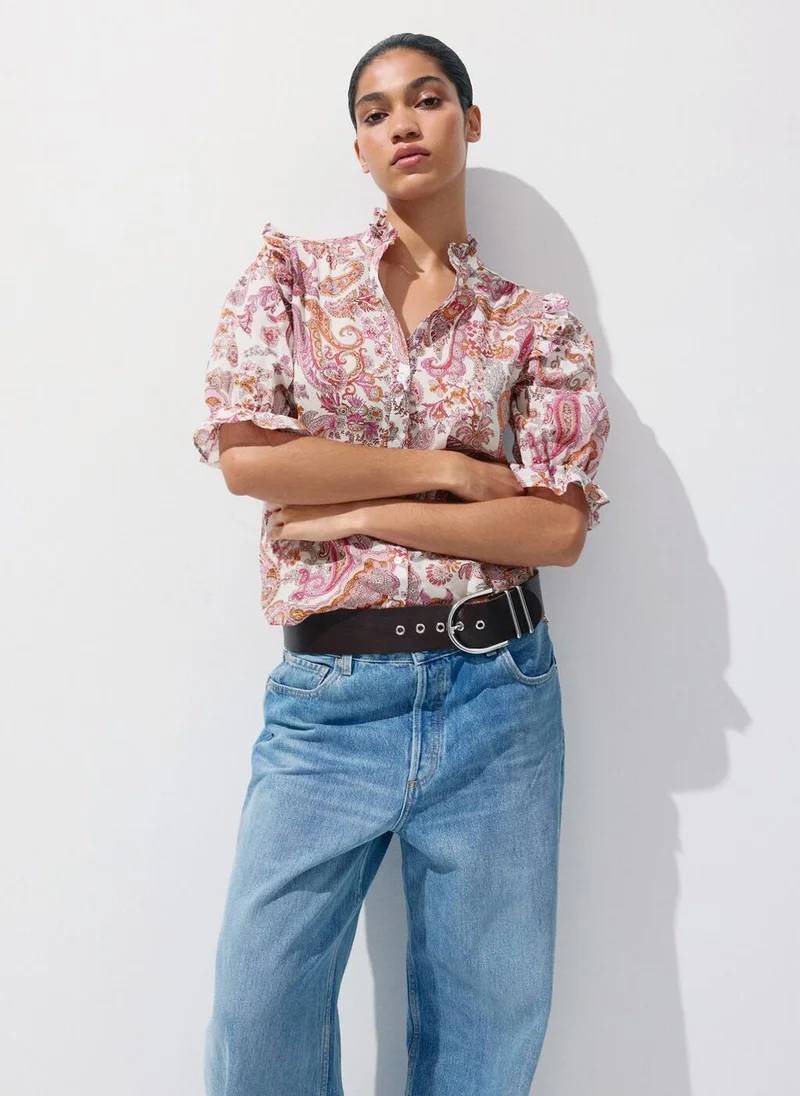 Mango Paisley Print Ruffle Blouse