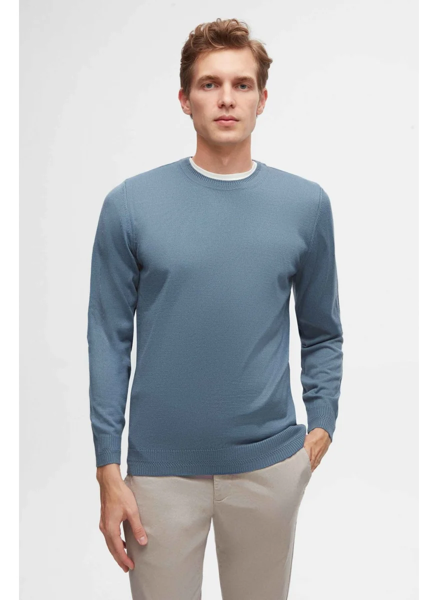 D'S DAMAT Ds Damat Regular Fit Ocean Blue Plain Knit Wool Knitwear Sweater