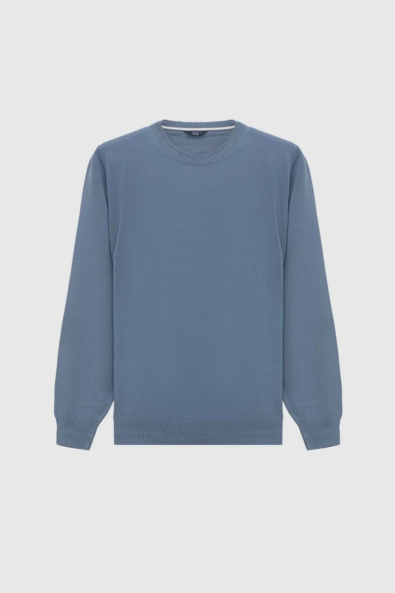 دي أس دامات Ds Damat Regular Fit Ocean Blue Plain Knit Wool Knitwear Sweater