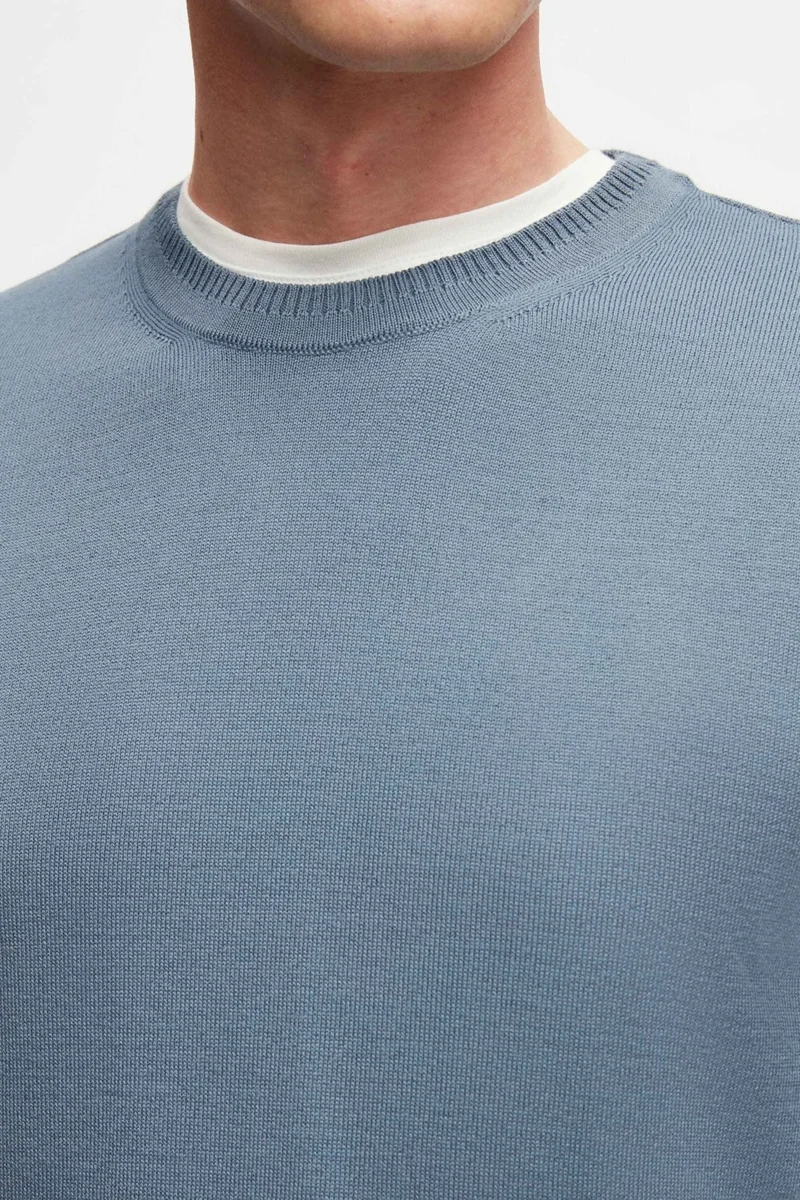 دي أس دامات Ds Damat Regular Fit Ocean Blue Plain Knit Wool Knitwear Sweater