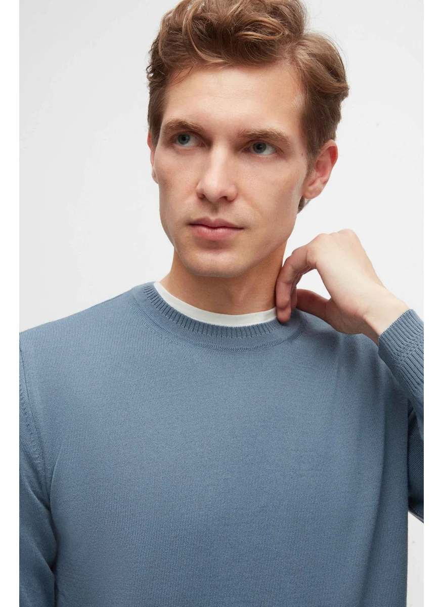 D'S DAMAT Ds Damat Regular Fit Ocean Blue Plain Knit Wool Knitwear Sweater
