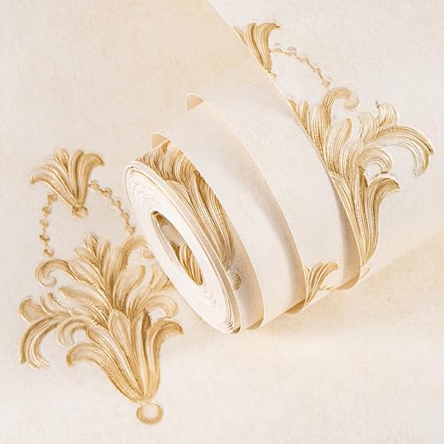 wolpin Non-Woven Wallpaper Non-Adhesive (53 x 950 CM) (Beige) | Beige Textured Motifs Wallpaper with Shine | Decorative Wall Covering for Home and Office (54.18 Sq Ft) - Image 1