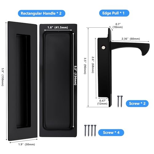 Dontay Sliding Pocket Door Handles 304 Stainless Steel Non Locking Pocket Door Hardware Recessed Flush Finger Pulls Heavy Duty Edge Pull 1 Set Matte Black 6 Inch - Image 3