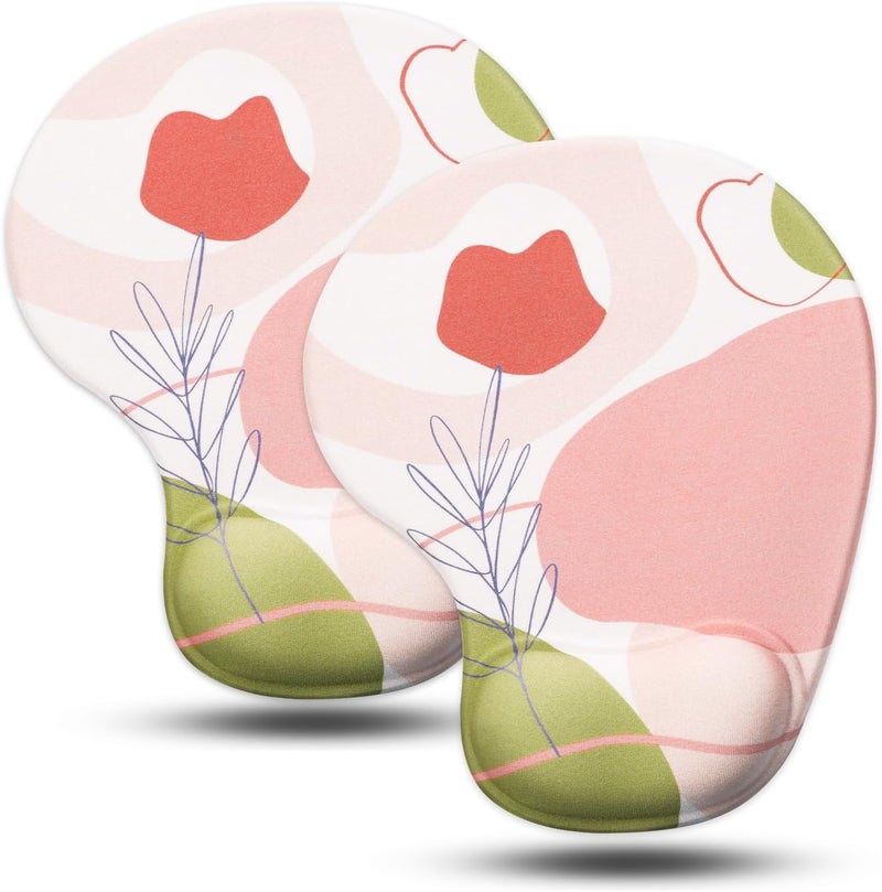JIKIOU Mouse Pad, 2 Pack Ergonomic Mouse Pads with Comfortable Gel Wrist Rest Support and Smooth Cloth, Non-Slip PU Base for Easy Typing Pain Relief Durable and Easy to Clean Small Rose - Image 1