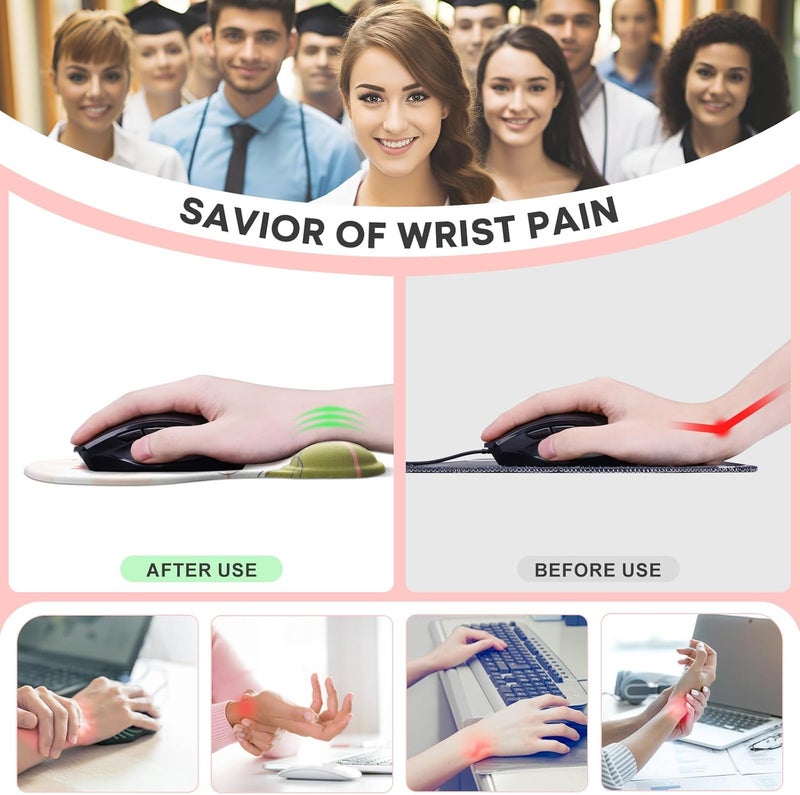 JIKIOU Mouse Pad, 2 Pack Ergonomic Mouse Pads with Comfortable Gel Wrist Rest Support and Smooth Cloth, Non-Slip PU Base for Easy Typing Pain Relief Durable and Easy to Clean Small Rose - Image 3