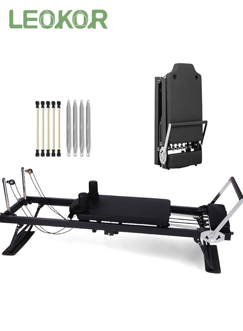 LEOKOR Pilates Reformer, Foldable Reformer Pilates Machine, Yoga Pilates Core Bed for Home and Gym Use, with Dual Resistance Springs and Cords, Pilates Equipment for Home Workouts with Jump Board Black  - Image 1