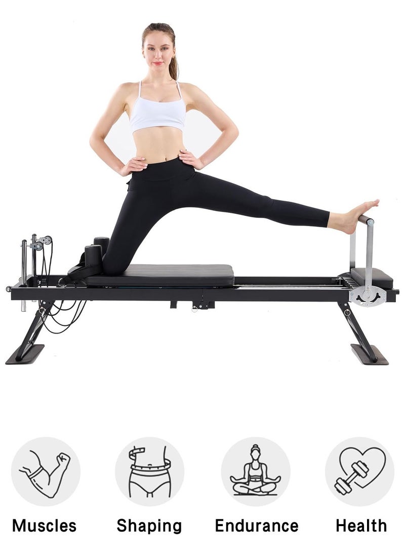 LEOKOR Pilates Reformer, Foldable Reformer Pilates Machine, Yoga Pilates Core Bed for Home and Gym Use, with Dual Resistance Springs and Cords, Pilates Equipment for Home Workouts with Jump Board Black  - Image 2