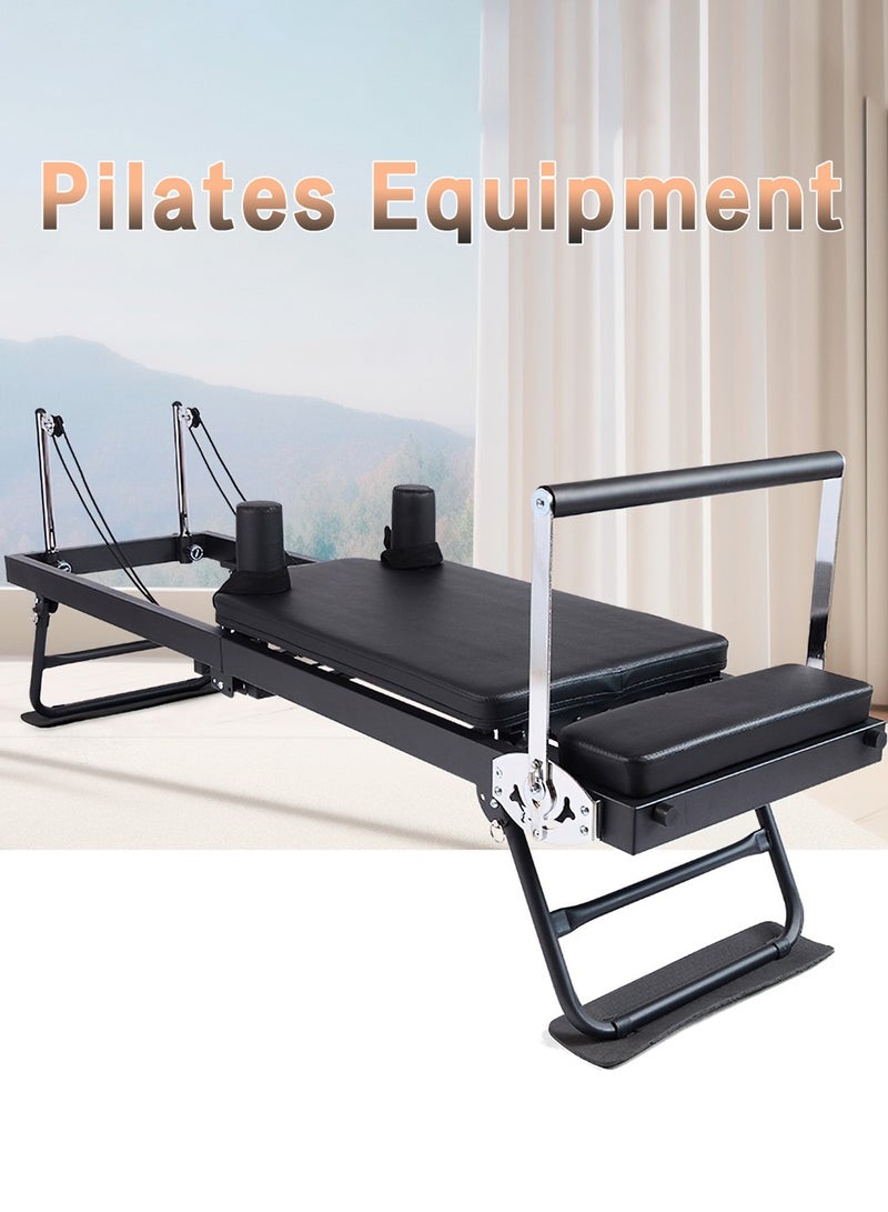 LEOKOR Pilates Reformer, Foldable Reformer Pilates Machine, Yoga Pilates Core Bed for Home and Gym Use, with Dual Resistance Springs and Cords, Pilates Equipment for Home Workouts with Jump Board Black  - Image 4