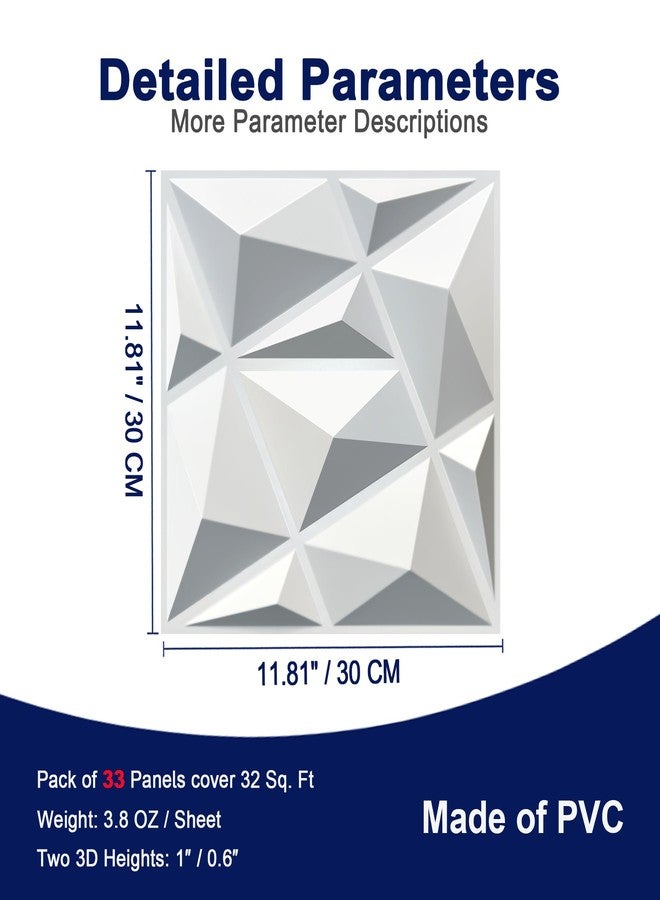 MIX3D 33 Pack 3D Wall Panels for Interior Decor, Modern Diamond Textured for Living Room Bedroom Hotel Office, 12''x12'' Cover 32 Sq. Ft (White) - Image 3