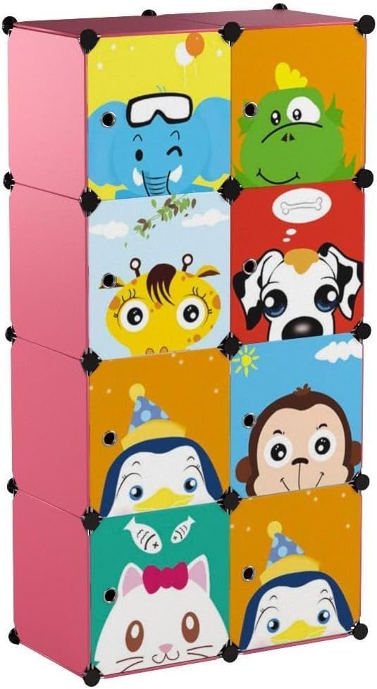 EXVITO 8 Door Kids Plastic Wardrobe for Clothes, Foldable Plastic Almirah for Clothes, Collapsible Wardrobe for Storage, Baby Cupboard for Clothes, Storage Rack for Kids - (Panda Pink, 8 Door) - Image 5