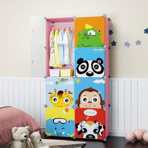EXVITO 8 Door Kids Plastic Wardrobe for Clothes, Foldable Plastic Almirah for Clothes, Collapsible Wardrobe for Storage, Baby Cupboard for Clothes, Storage Rack for Kids - (Panda Pink, 8 Door) - Image 4