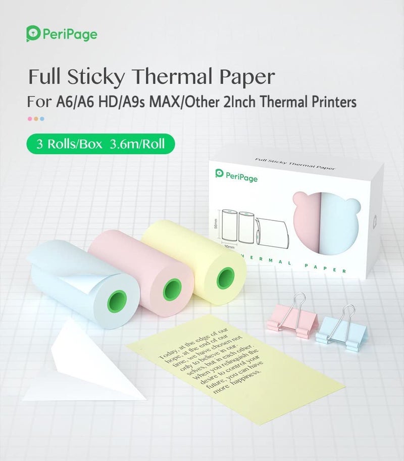 Riitek Peripage Multipurpose Thermal Paper Roll for A6, A6 HD,A8, A9s MAX, A40 and Other 2inch Thermal Printers to Print Label Tag, Sticker, Note, Memo, Receipt (10yr Sticky Thermal Paper - Colorful) - Image 2