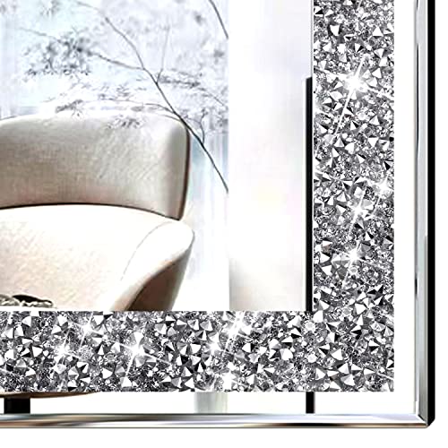 XIHACTY 2 Piece Wall Mirrors, Crush Diamond Mirrors Decor, Silver Decorative for Living Room Bedroom, Bathroom. (12”x12”) - Image 2