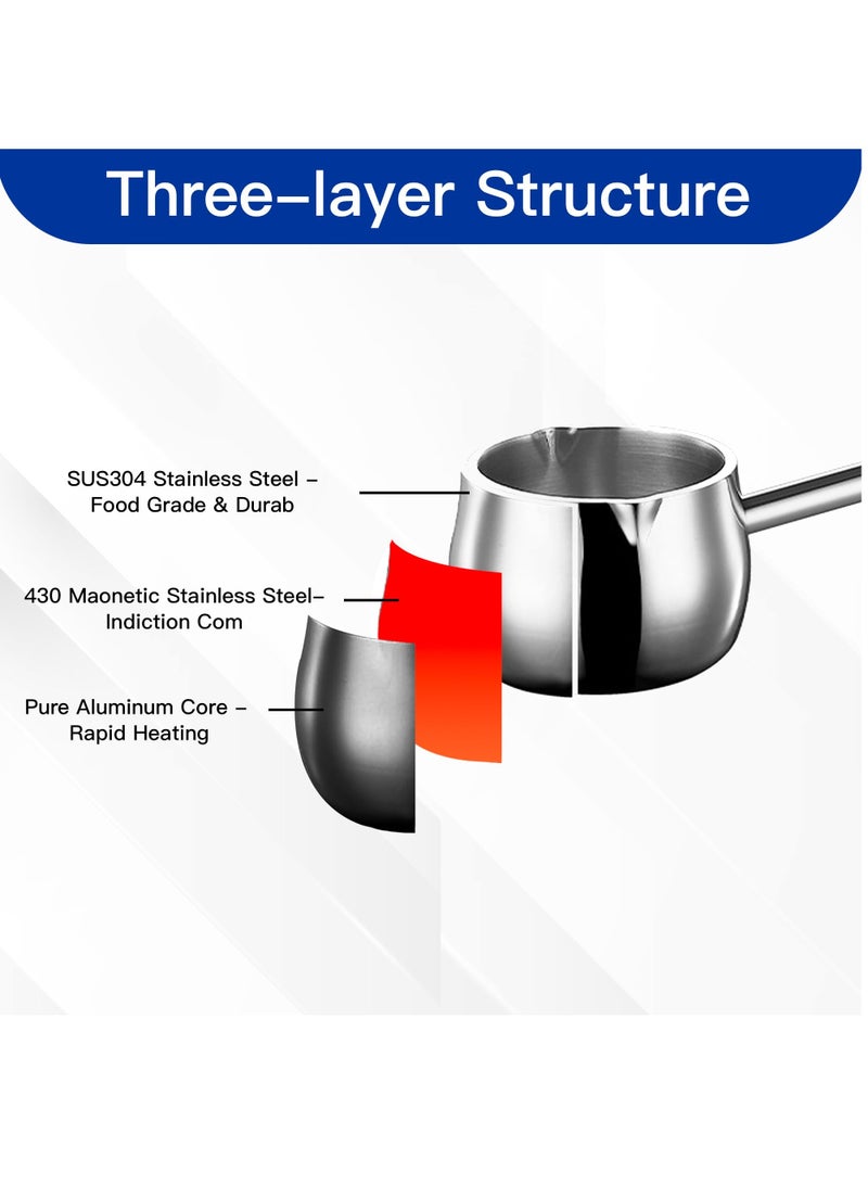 Zikra Mini Butter Warmer with Long Handle Induction Milk Warmer Pot Small Saucepan Tri-Ply Stainless Steel (10oz/300ml) - Image 3