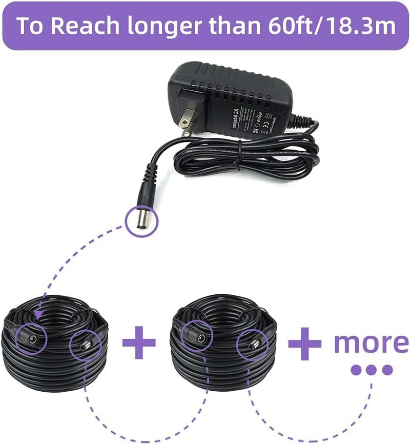 HAKUHO محول طاقة DC ذكر إلى أنثى كابل تمديد 2.1 مم × 5.5 مم لكاميرا CCTV الأمنية، DVR، شريط LED (2 متر / 6.6 قدم) - Image 2