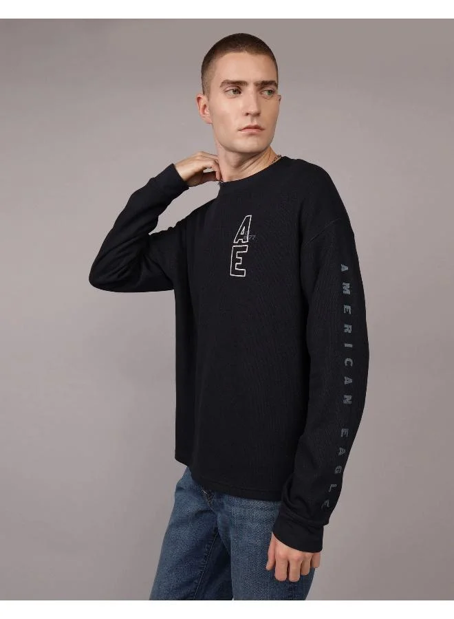 امريكان ايجل AE Oversized Long-Sleeve Elevated Logo Graphic Thermal T-Shirt