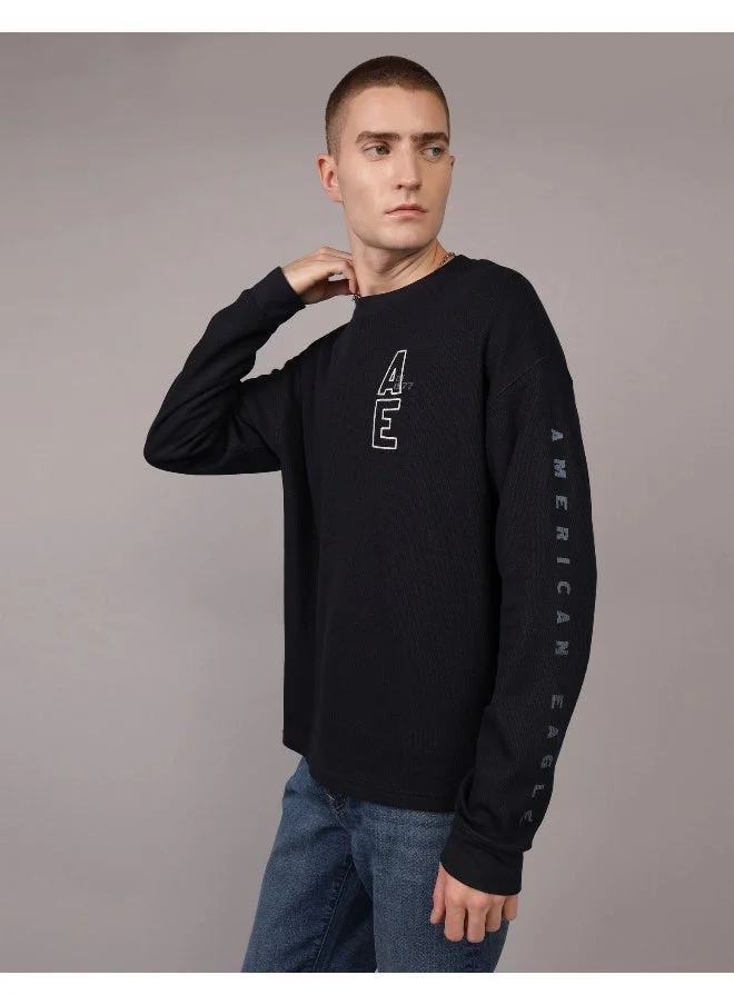 امريكان ايجل AE Oversized Long-Sleeve Elevated Logo Graphic Thermal T-Shirt