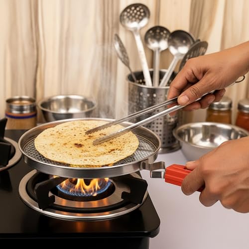 Magrido Fulka Grill Pan Roti Maker | Papad Maker | Stainless Steel Papad Roaster & Non-Stick Grill Pan | Pulka Grill Tawa for Gas Stove Cooking | Home Kitchen Essential Cookware - Image 4