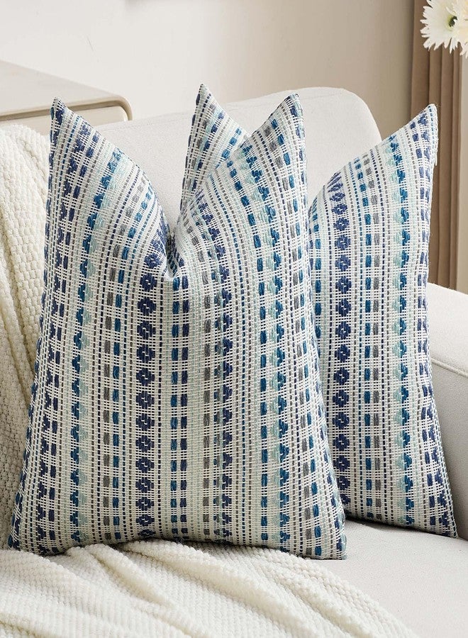 FUTEI Blue Grey Decorative Throw Pillow Covers 18x18 Inch Set of 2,Soft Cozy Chenille Jacquard Textured Cushion Case,Boho Home Decor for Couch Bed Living Room - Image 1