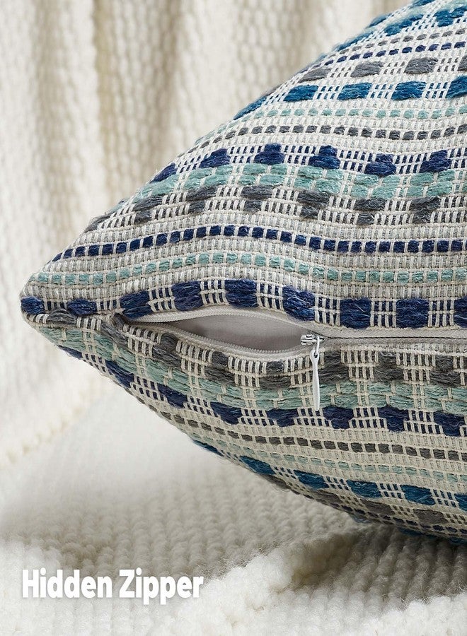FUTEI Blue Grey Decorative Throw Pillow Covers 18x18 Inch Set of 2,Soft Cozy Chenille Jacquard Textured Cushion Case,Boho Home Decor for Couch Bed Living Room - Image 3