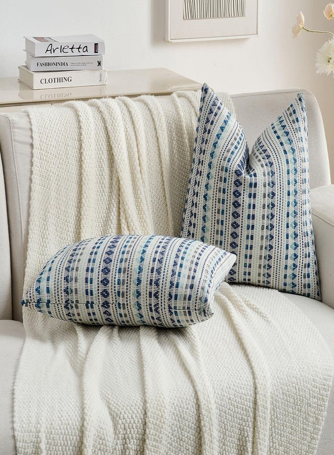FUTEI Blue Grey Decorative Throw Pillow Covers 18x18 Inch Set of 2,Soft Cozy Chenille Jacquard Textured Cushion Case,Boho Home Decor for Couch Bed Living Room - Image 5