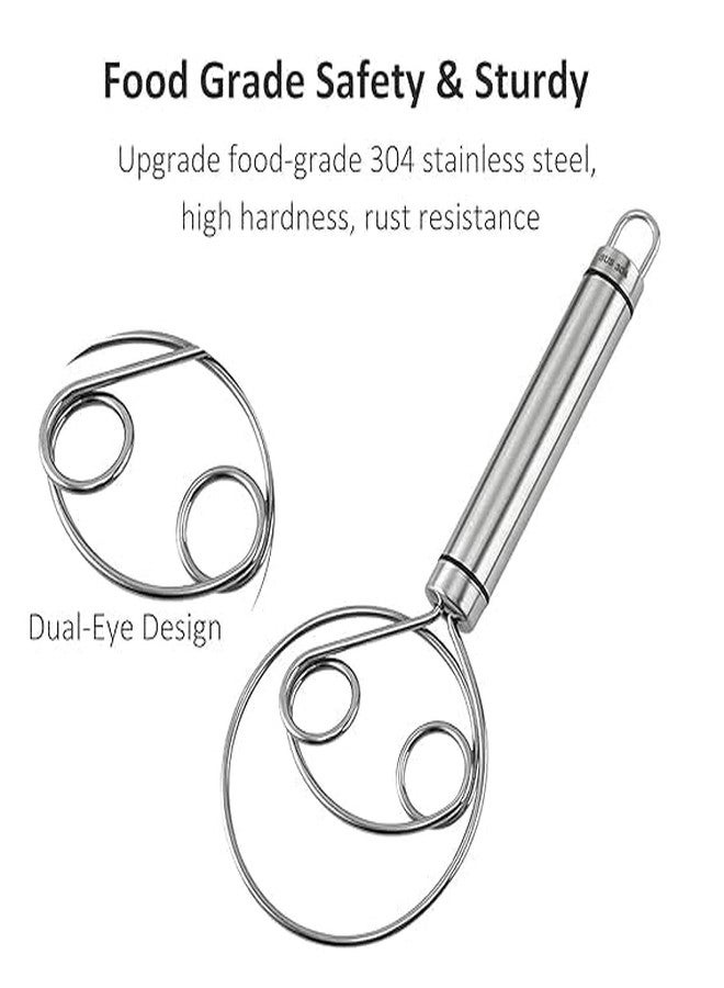 BARASH See Ever Dough Whisk Food Grade 304 Stainless Steel Hand xer Bread Whisk 8.5 Inch Danish Whisk Dough Scraper Baking Tool for Bread Pastry or Pizza Dough Silver - Image 2