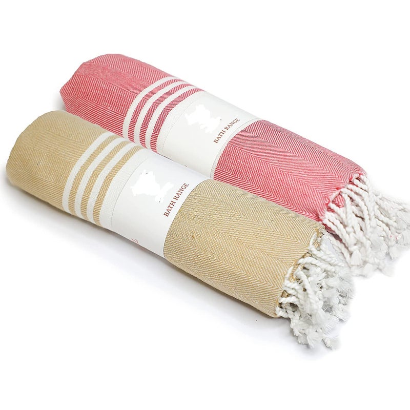 ROSSLYN Bath/Beach Towel Ultra Soft, Absorbent & Quick Dry Towel for Bath, Beach, Pool, Travel, Spa and Yoga 76x152 cm Set of 2 (red Beige) - Image 1
