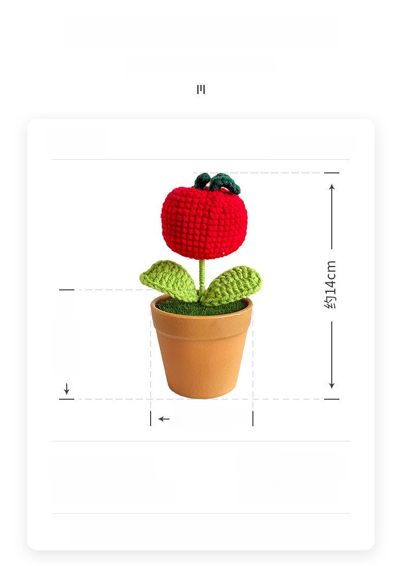 Generic Handmade Crochet Sunflower Potted Plant Decor Apple Potted Plant-Red 