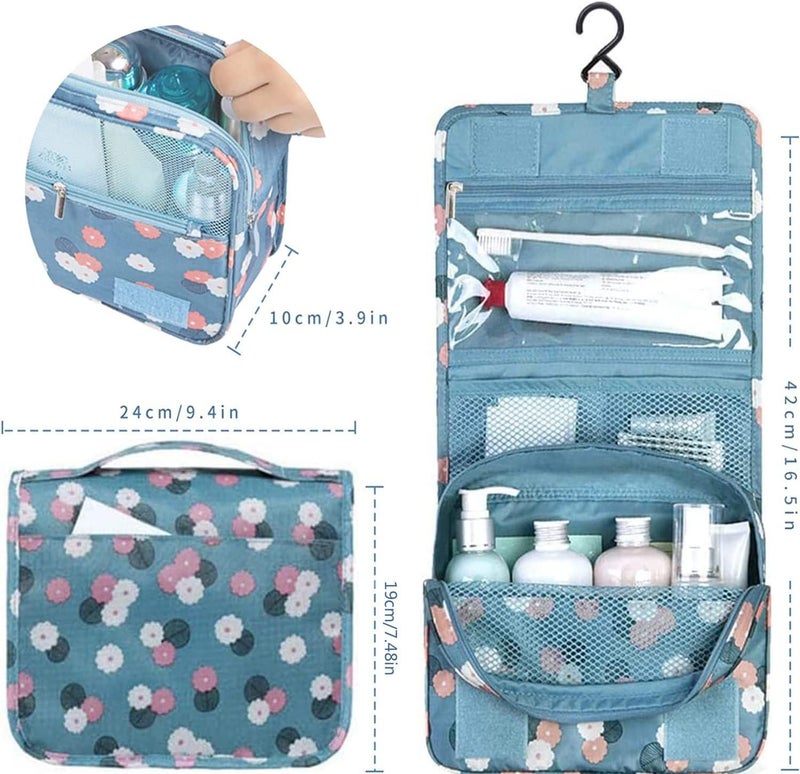 eWINNER Portable Hanging Toiletry Kit - Floral Travel Organizer Pouch with Hook - Image 3