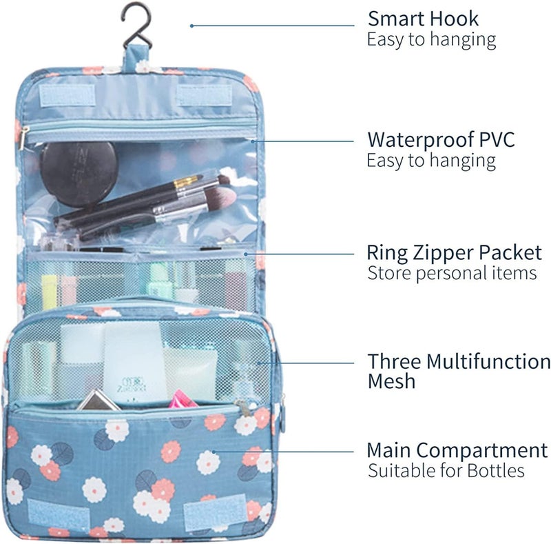 eWINNER Portable Hanging Toiletry Kit - Floral Travel Organizer Pouch with Hook - Image 2
