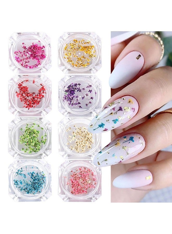 SILPECWEE 8 Boxes Dried Flowers For Nails Mini Real Nail Flowers 3D Dried Flowers Nail Stickers Nail Decor Manicure Design Nail Decorations For Makeup Diy Craft Accessories - Image 1