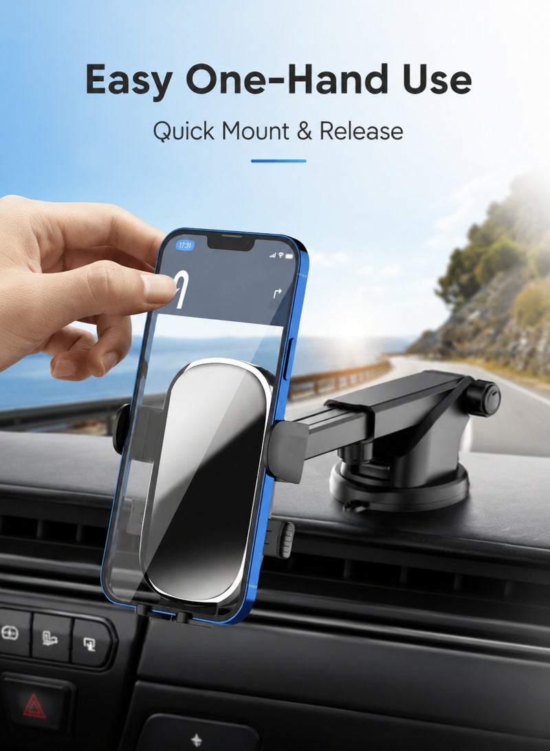 WYE Suction Cup Car Phone Holder | Strong Suction Cup | 360° Rotation phone Mount | Adjustable Length Arm | Windshield & Dashboard Mount | Universal Phone Stand Smartphone Compatibility | Black - Image 1