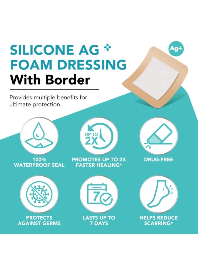 Sefudun Silicone AG Foam Dressing With Border, Silicone Foam Dressing Pads, Hypoallergenic & Breathable, Absorbent Wound Protection for Cuts, Grazes, Sores, Ulcers, 10cm x 10cm, 5 Pack - Image 5