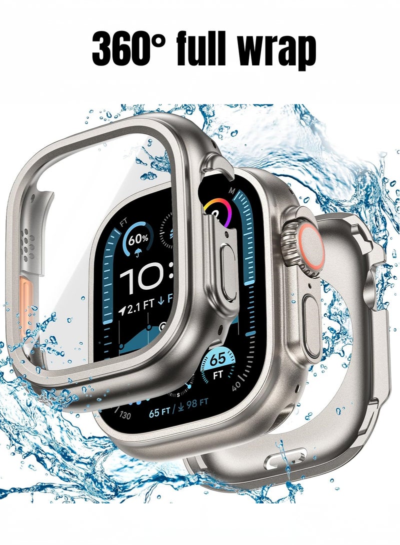 Compatible with Apple Watch Series 10 (2024) 46mm Hard Case with Tempered Glass Screen Protector,Unique Design Hard PC Waterproof Case Cover, Bumper Full Coverage Accessories for iWatch 10 46mm, Titanium - Image 1