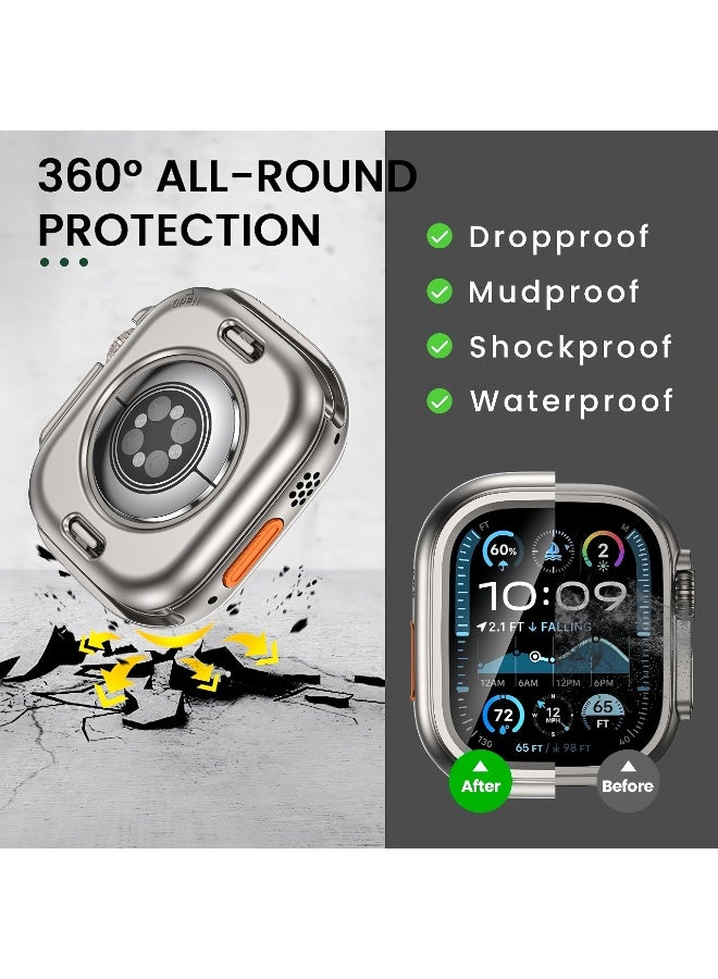 Compatible with Apple Watch Series 10 (2024) 46mm Hard Case with Tempered Glass Screen Protector,Unique Design Hard PC Waterproof Case Cover, Bumper Full Coverage Accessories for iWatch 10 46mm, Titanium - Image 3