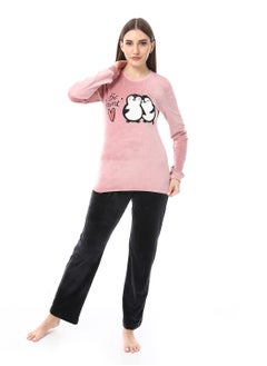 Andora Soft Sticthed Hooded Pajama Set_ Dusty Rose & Black  - Image 1