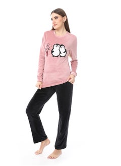 Andora Soft Sticthed Hooded Pajama Set_ Dusty Rose & Black  - Image 2