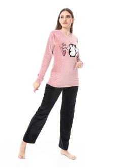 Andora Soft Sticthed Hooded Pajama Set_ Dusty Rose & Black  - Image 3