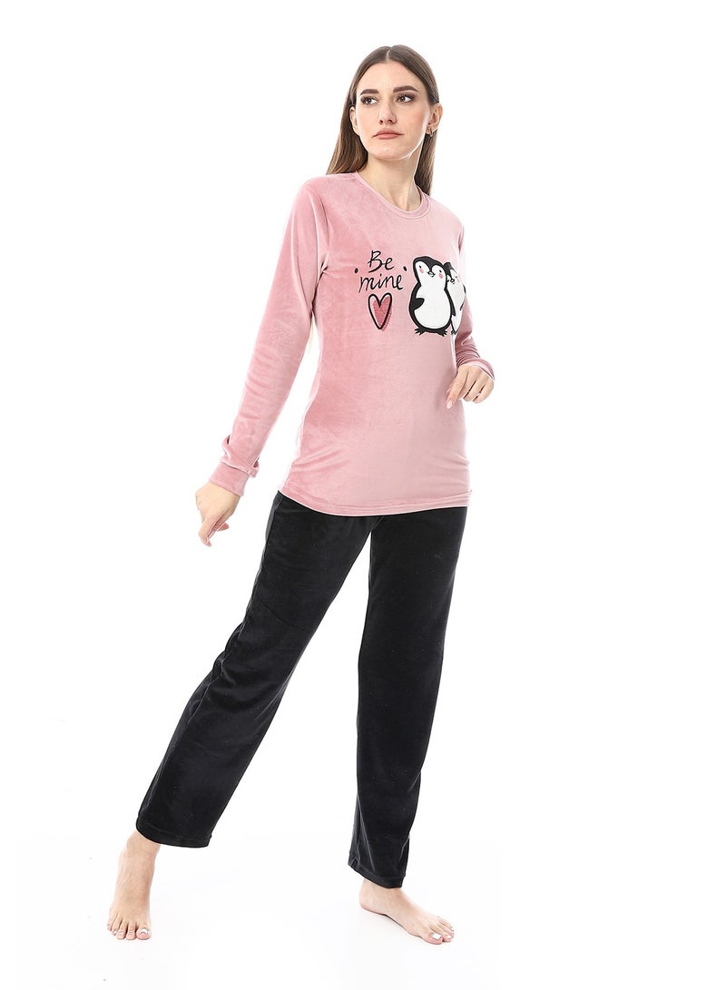 Andora Soft Sticthed Hooded Pajama Set_ Dusty Rose & Black - Image 3
