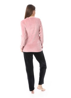 Andora Soft Sticthed Hooded Pajama Set_ Dusty Rose & Black  - Image 4