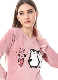 Andora Soft Sticthed Hooded Pajama Set_ Dusty Rose & Black  - Image 5