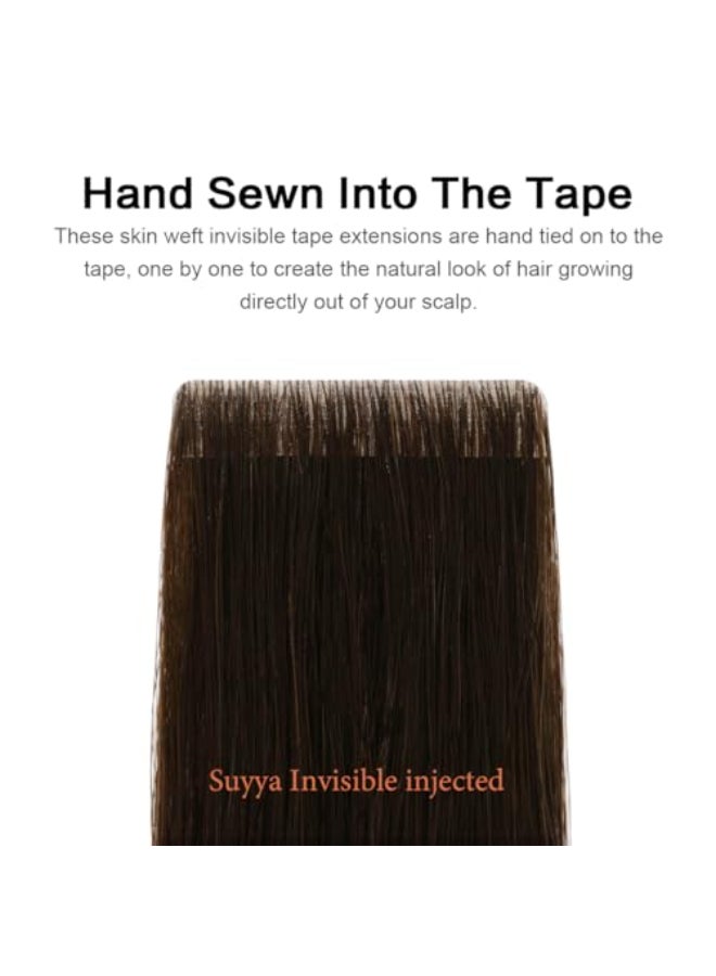 SUYYA شريط SUYYA غير المرئي في وصلات الشعر شعر بشري بني داكن خالي من الفواصل جودة احترافية شعر بشري عذري 20 قطعة 40 جرام حزمة مستقيم شريط 14 بوصة 2 بني داكن - Image 3