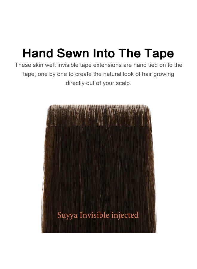 SUYYA شريط SUYYA غير المرئي في وصلات الشعر شعر بشري بني داكن خالي من الفواصل جودة احترافية شعر بشري عذري 20 قطعة 40 جرام حزمة مستقيم شريط 14 بوصة 2 بني داكن - Image 4