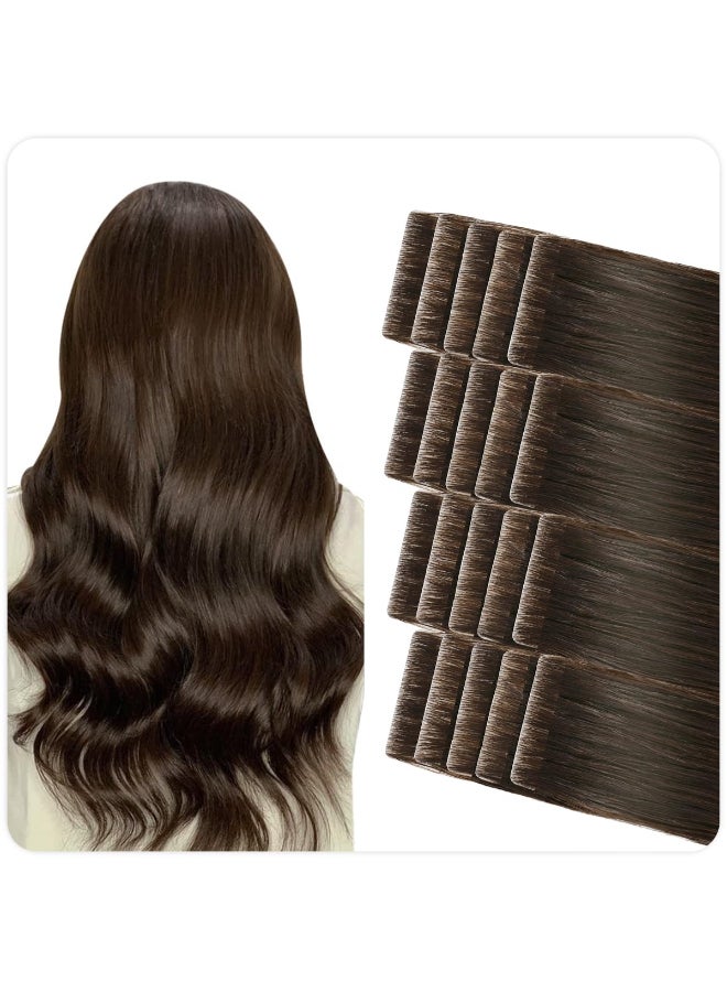 SUYYA شريط SUYYA غير المرئي في وصلات الشعر شعر بشري بني داكن خالي من الفواصل جودة احترافية شعر بشري عذري 20 قطعة 40 جرام حزمة مستقيم شريط 14 بوصة 2 بني داكن - Image 2