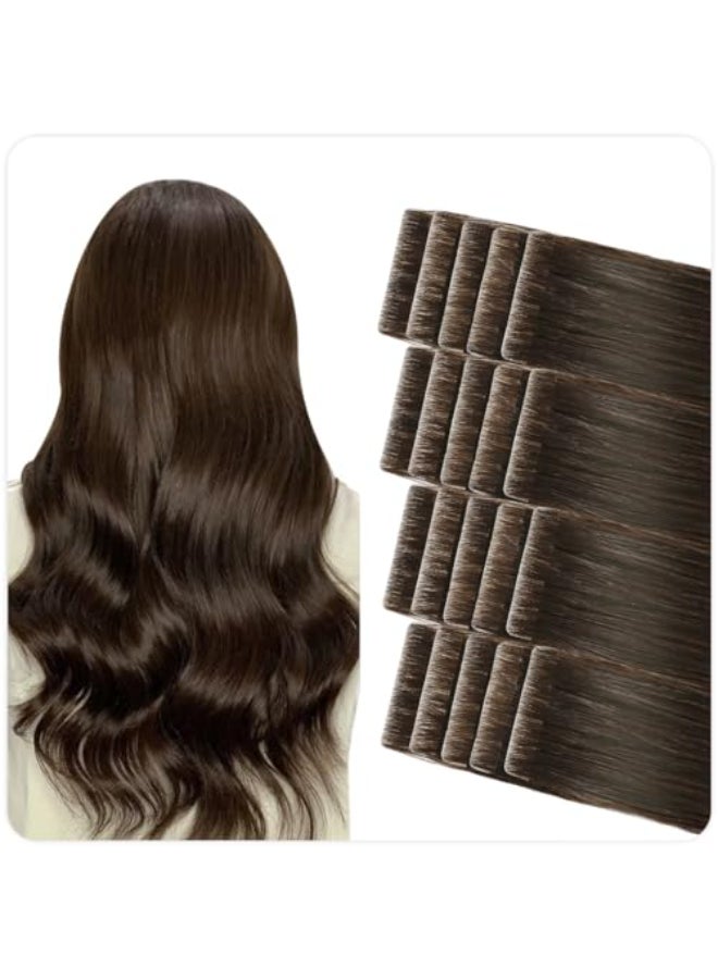 SUYYA شريط SUYYA غير المرئي في وصلات الشعر شعر بشري بني داكن خالي من الفواصل جودة احترافية شعر بشري عذري 20 قطعة 40 جرام حزمة مستقيم شريط 14 بوصة 2 بني داكن - Image 1