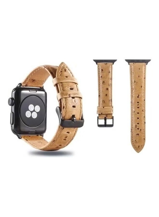 vesus Ostrich Skin Texture Leather Wrist Watch Band for Watch Series 3 & 2 & 1 42mm Light Brown