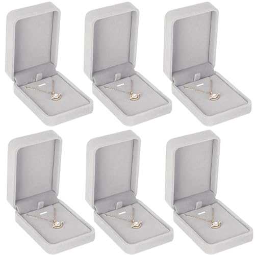 LETURE 6 Pieces Velvet Jewelry Gift Boxes for Necklace Pendant Bracelet Ring Earring, Jewelry Storage Display Case for Christmas Wedding Engagement Birthday Anniversary (Pendant Box-6PCS-GREY) - Image 3