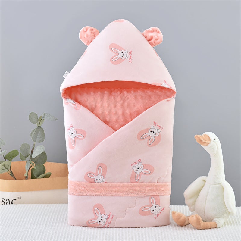 Newborn Baby Spring and Autumn Plus Thin Cotton Cushion Quilt for Newborn Children Autumn and Winter Thickened Pacifying Bean Velvet Bag Quilt Blanket Rabbit Pink Beanie Velvet