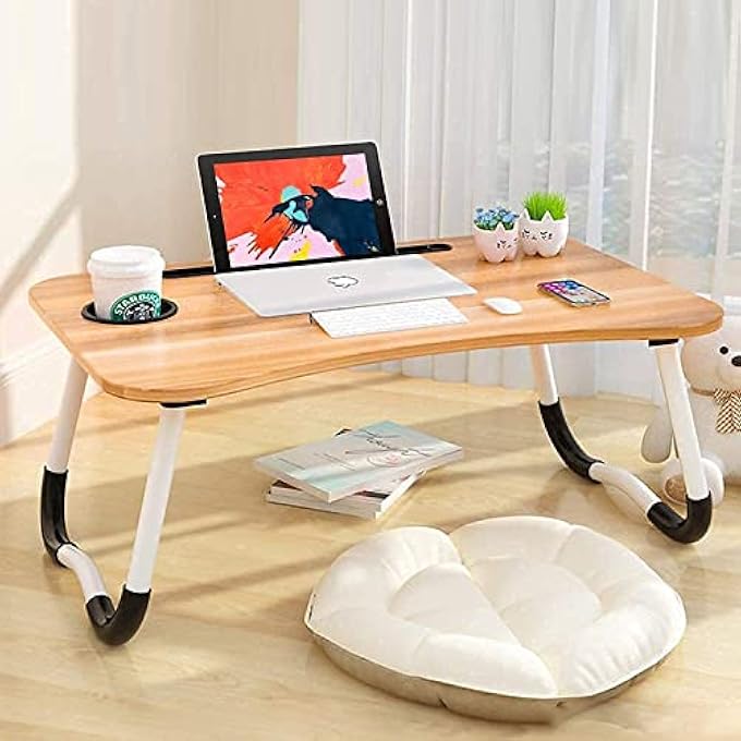 rayihni FOLDABLE WOODEN LAPTOP TABLE FOR BED, STUDY TABLE WITH DRAWER, TABLET/MOBILE HOLDER FOR KIDS & ADULTS (WOOD) - Image 1