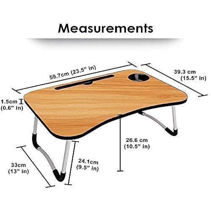 rayihni FOLDABLE WOODEN LAPTOP TABLE FOR BED, STUDY TABLE WITH DRAWER, TABLET/MOBILE HOLDER FOR KIDS & ADULTS (WOOD) - Image 2